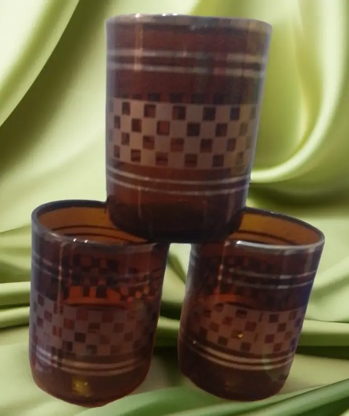 ✅6 Piece Glassware Set (Silver & Brown Print) 300 ML Glass Tumbler