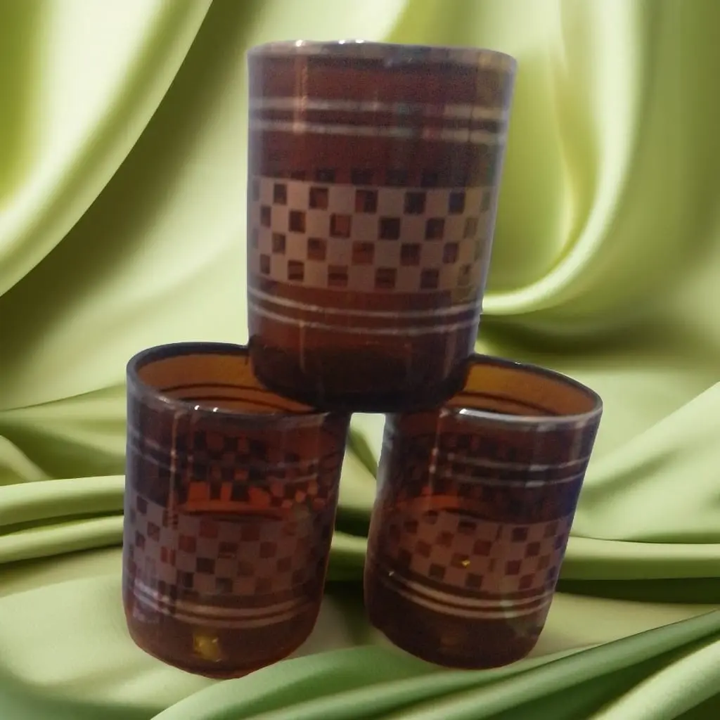 ✅Glassware Printed Set – Brown/Silver, 6 Pcs (300 ml)