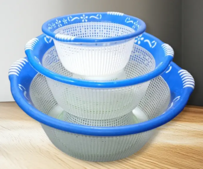 ✅ Glory Plastic Basket & Colander Set – 3 Pieces | Kitchen Tokri | Fruit & Vegetable Strainer (Small, Pink)