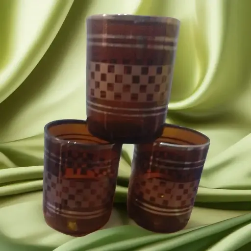 ✅Glassware Printed Set – Brown/Silver, 6 Pcs (300 ml)